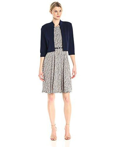 Mandarin Collar Jacket Dress, Navy/Tan, 12
