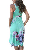 Floral Printed Sleeveless Racerback Casual Tank Midi Dress Large Green