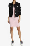 Themogan Distressed Ripped Black Dyed Slim Fit Denim Jacket Black M