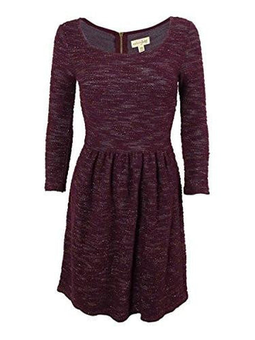 Juniors Metallic Knit Trim Sweater Dress Xs, Vintage Wine