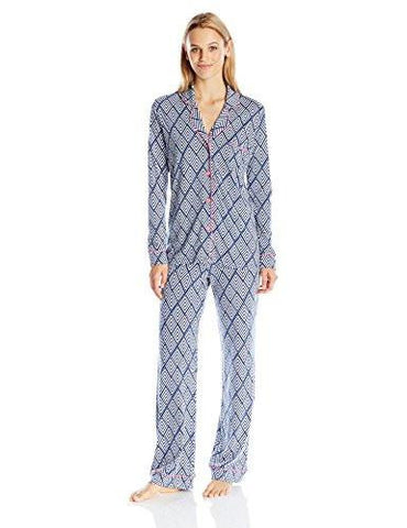 Bella Long Sleeve Top And Pant Pajama Set Printed, Diamond Stripe, Medium