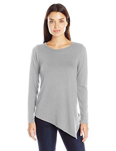 Long Sleeve Angled Hem Top, Light Heather Grey, Xl