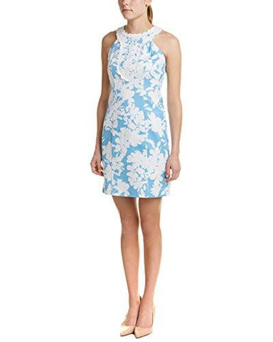 Stretch Hopsak Floral Halter CutAway Sheath, Pool Blue, 8