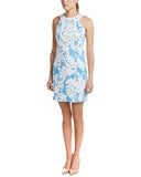 Stretch Hopsak Floral Halter CutAway Sheath, Pool Blue, 8