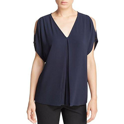 Michael Michael Kors Textured Pleated Casual Top Navy S