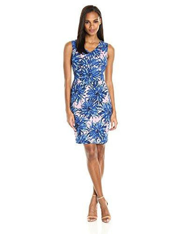 Crepe Jersey Lotus Print Dress, Blue/Multi, 4