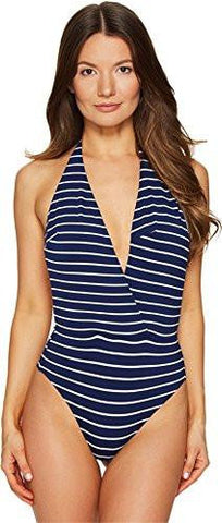 Seaworld Deep V Stripe Onepiece Knit Swimsuit Blue Navynavy Blue Swimsuit