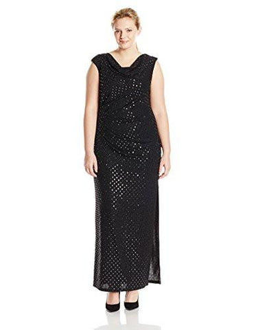 PlusSize Asymmetrical Gown With Side Tucks, Black, 16W