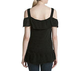 Flutter Sleeve Cold Shoulder Sweater Black XLarge