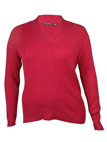 VNeck Cable Knit Sweater L, Pomegranate