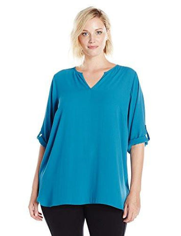 Plus Size RollTab Shirttail Top, Baltic Blue, 2X