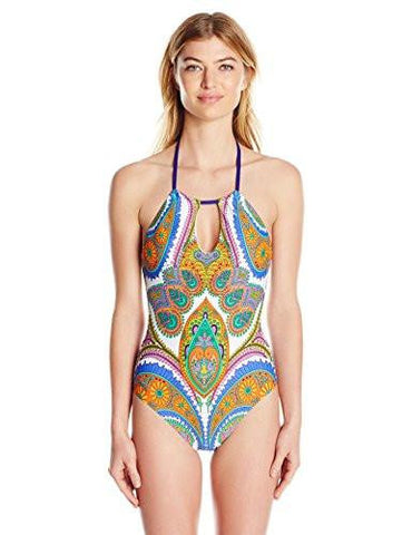 Pacific Paisley High Neck One Piece Swimsuit, Multi/Multi, 12