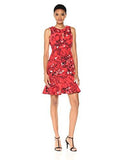 Flounce Bottom Cascading Floral Print Sheath, Crimson Red, 12