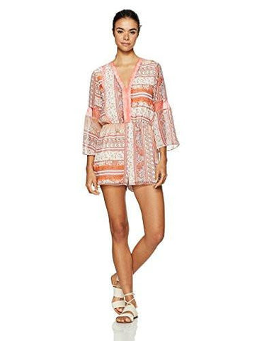 Bcbgeneration Printed Lace Insert Romper Deep Red Combo Xsmall