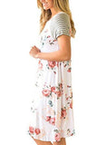 Hotapei Casual Short Sleeve Aline Loose Tshirt Dresses Floral Midi Dres Ivory Large