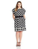 Plus Size Printed Dress With Obi Belt, Black, 22W