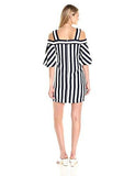 Cold Shoulder Flyaway Sleeve Stripe Dress, Navy White, 2