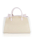 Big Bow Raffia Wagon Satchel Shoulder Handbag Sand