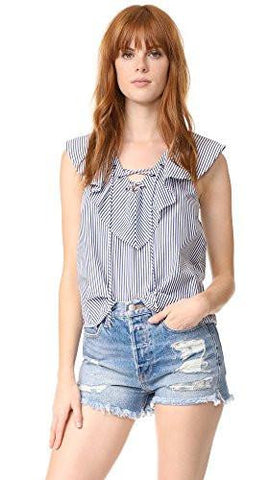 Ella Moss Azur Stripe Ruffle Blouse, Navy Stripe, Medium