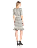 Taylor Dresses Short Sleeve Body Con Sweater Knit Dress With Flounce At Bottom, Black Taupe, XLarge