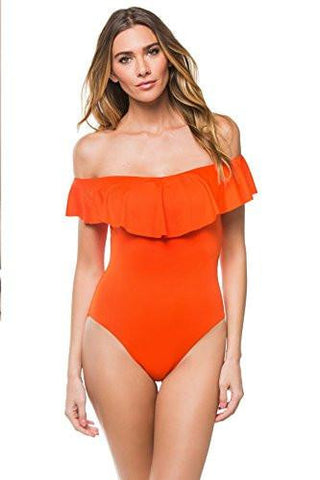Gypsy Solids OffTheShoulder Bandeau One Piece Swimsuit, Flame/Fla, 6