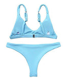 Mooskini Strap Bathing Suit 2Pcs Triangle Top Brazilian Bottom Padding Bikini Set S Blue