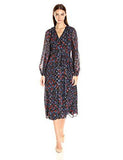 Folky Floral Printed Soft Fil Coupe Boho Wrap Dress With Open Back, Black, 12