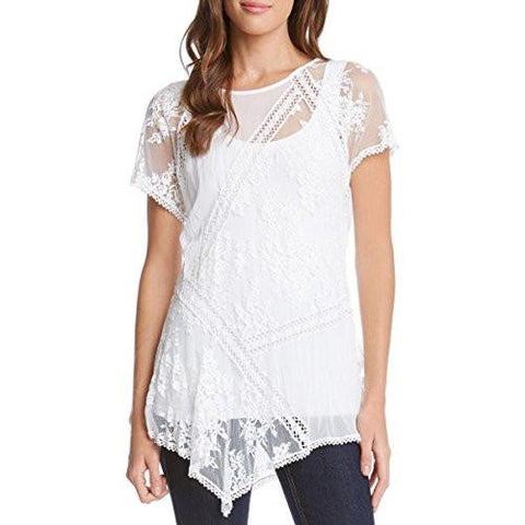 Lace Panel Casual Top White S