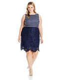 Taylor Dresses Plus Size Fit And Flare Mixed Media Lace Skirted Party Dress, Navy Cream, 18W