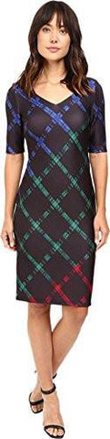 Taylor Dresses Long And Lean Plaid Scuba Sheath Dress, Black Emerald, 8