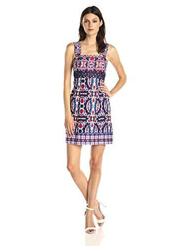 Hopsak Printed Dress With Lace Trim, White/Multi, 10