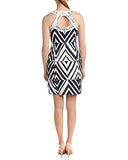 Diamond Print Cotton Jacquard Keyhole Back Halter Dress, Navy Ivory, 14