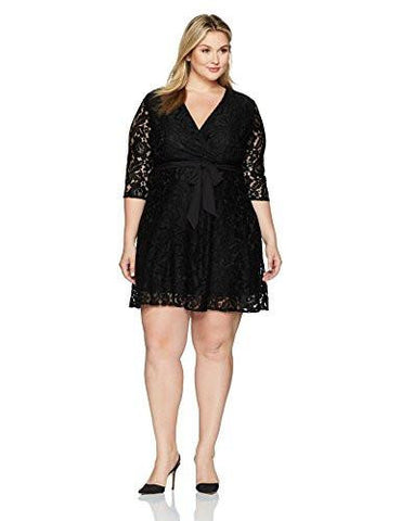 Lace Faux Wrap DressPlus Size, Black, 16W