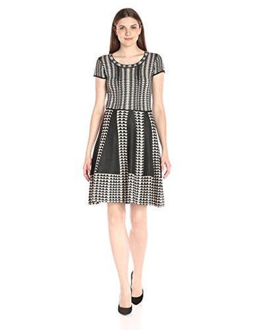 Taylor Dresses Short Sleeve Sweater Dress, Charcoal/Cream, Medium