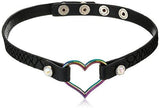 Harlem Black Leather With Oil Slick Heart Choker Necklace, 15.5