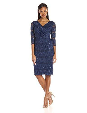 Jessica Howard Side Tucked Lace Sheath, Navy, 16