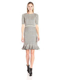 Taylor Dresses Short Sleeve Body Con Sweater Knit Dress With Flounce At Bottom, Black Taupe, XLarge