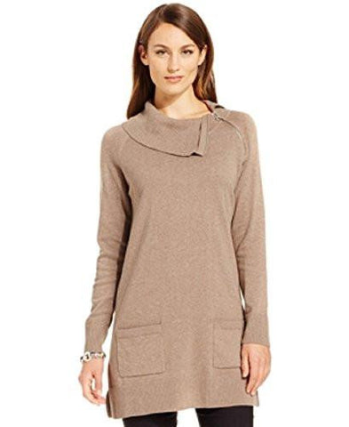 ZipperTrim Tunic Sweater Taupe Heather M