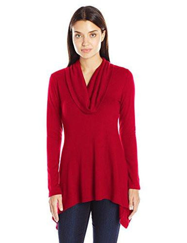 Cowl Neck Handkerchief Top, Red, M