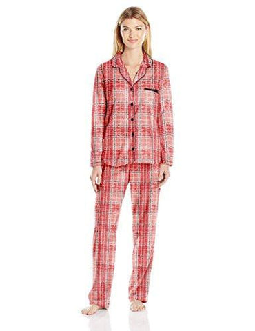 Ellen Tracy Sueded Micro Fleece Notch Collar Pajama Set, Multi Plaid, XLarge