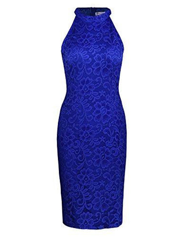 Kilig Round Neck Halter Floral Lace Bodycon Dressbluel