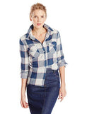 Double Layered Plaid Roll Cuff Shirt, Navy, Large