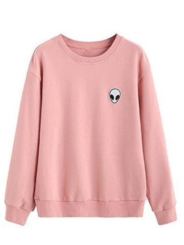 Sweatyrocks Sweatshirt Pink Alien Patch Drop Shoulder Long Sleeve Shirt M