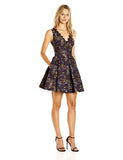 Fit And Flare Dress V Neckline, Deep Purple/Gold, 4