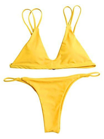 Sweatyrocks Burgundy Plain Wire Free High Leg Triangle Bralette Bikini Large Yellow