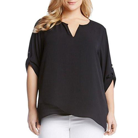 Plus Gauze VNeck Blouse Black 2X