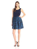 Taylor Dresses Printed Skirt Fit And Flare Dress, Navy Peacock, 12