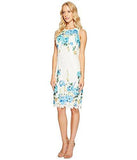 Maggy London Printed Chemical Lace Sheath, Soft White/Blues, 16