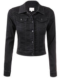 Classic Vintage Long Sleeve Denim Jacket With Pocketslblack