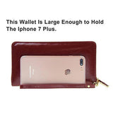 Rfid Blocking Wallet Wax Genuine Leather Zip Around Clutch Large Travel Purse Wine Red